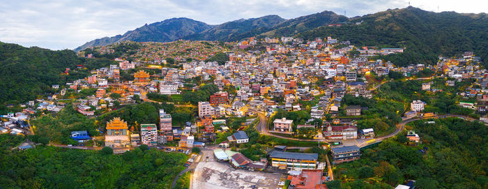 High angle view of townscape against sky