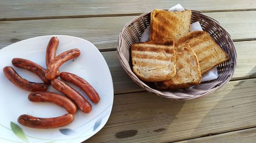 High angle view of breakfast served on table