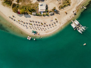 High angle view of boats on beach