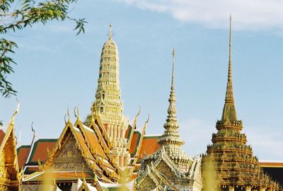 Low angle view of pagoda against sky