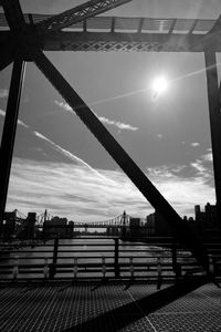 Low angle view of bridge against sky in city