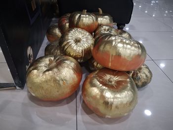 High angle view of pumpkins on table