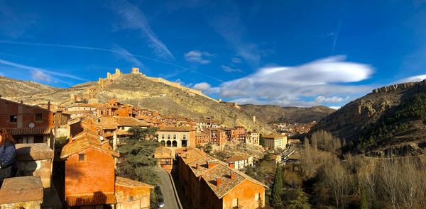 Albarracín, teruel, spain. panoramic view of buildings against sky