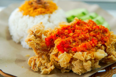 Close-up of food in plate on table