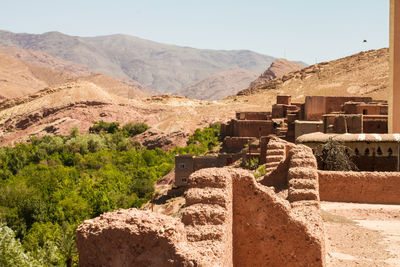 High angle view of ruins of building