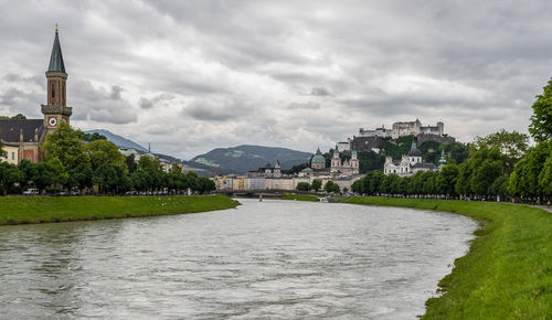 River amidst buildings against sky in city