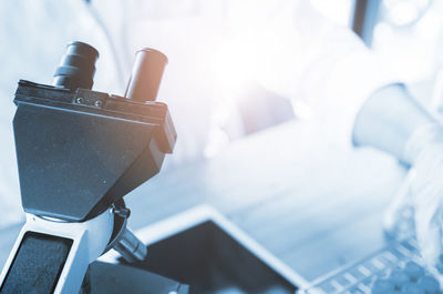 Close-up of microscope at laboratory