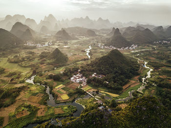 High angle view of trees on landscape