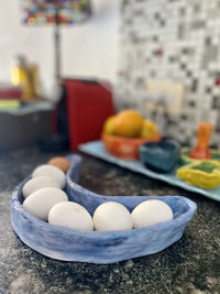 Close-up of eggs on table