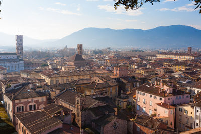 High angle view of buildings in city