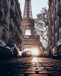 Footpath against eiffel tower in city