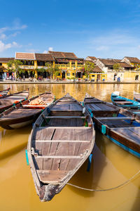 Boats moored at canal