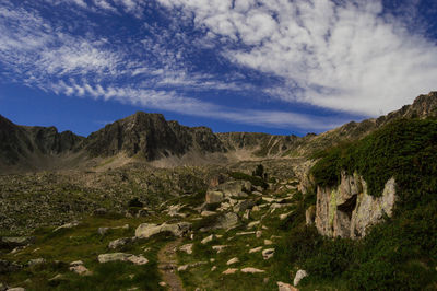 Scenic view of rocky mountains against sky