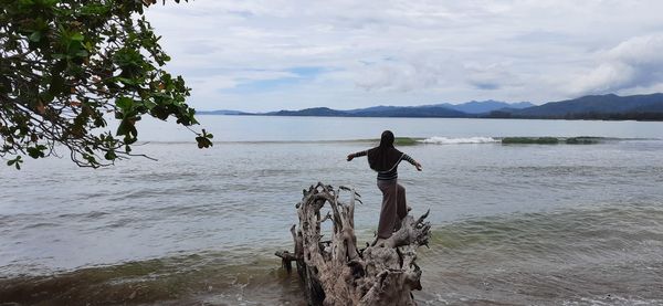 The view of natural beauty on the beach of carocok painan west sumatra, indonesia