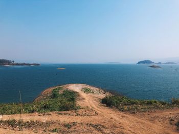 Scenic view of sea against clear sky