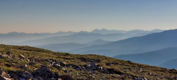 Scenic view of mountains against clear sky