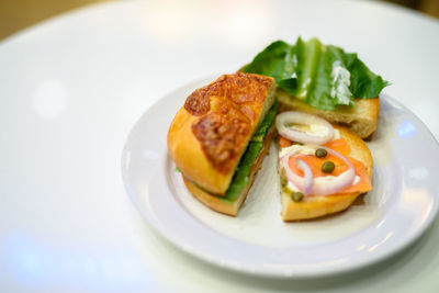 High angle view of breakfast served in plate