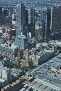 High angle view of buildings in city