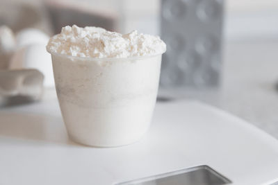 Close-up of dessert in glass on table