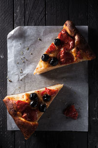 Directly above shot of pizza on table