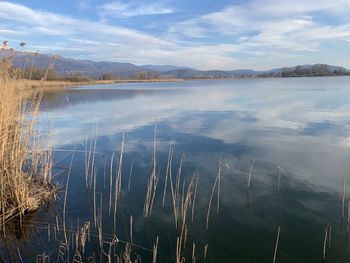 Scenic view of lake against sky