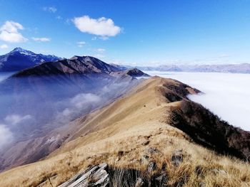 Scenic view of snowcapped mountains against sky