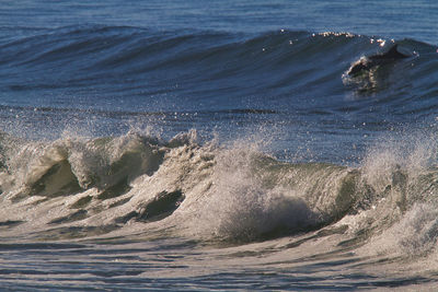 Sea waves splashing on shore