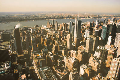 High angle view of modern buildings in city