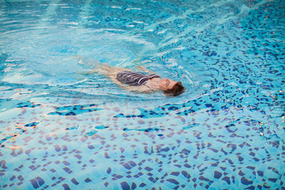 High angle view of turtle in swimming pool