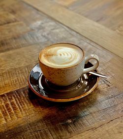High angle view of coffee on table