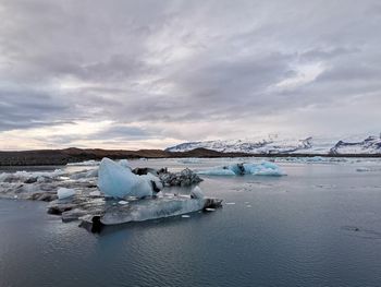 Scenic view of frozen lake against sky