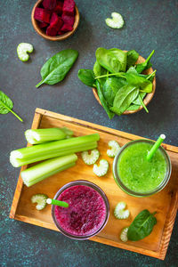 High angle view of chopped vegetables on cutting board