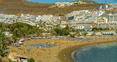 February 2 2022- panoramic landscape with puerto rico village and beach on gran canaria, spain .