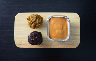 High angle view of food on table