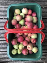 High angle view of apples in basket