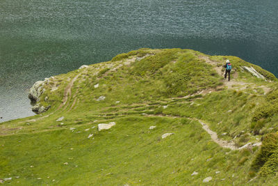 High angle view of young man in sea