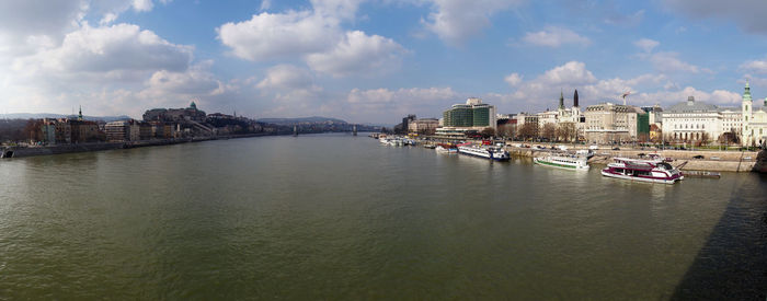 Panoramic view of city against cloudy sky