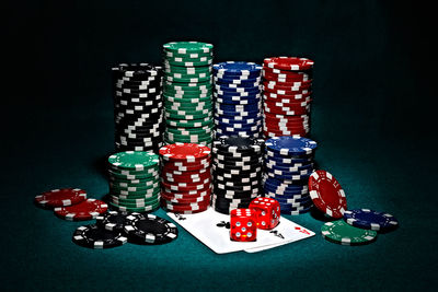 Close-up of objects on table against black background