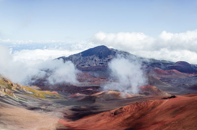 Scenic view of volcanic landscape against sky