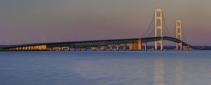 View of suspension bridge over sea