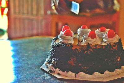 High angle view of chocolate cake in container