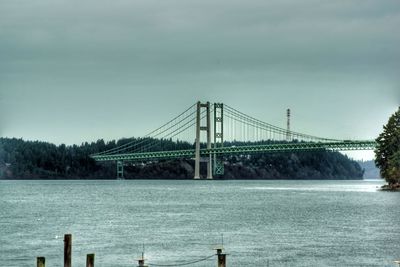 Suspension bridge over river