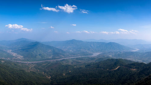 Panoramic view of landscape and mountains against sky