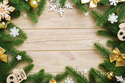 Close-up of christmas decorations on table