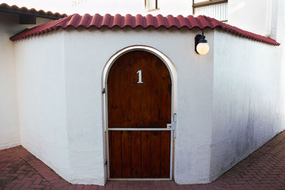 Closed door of building