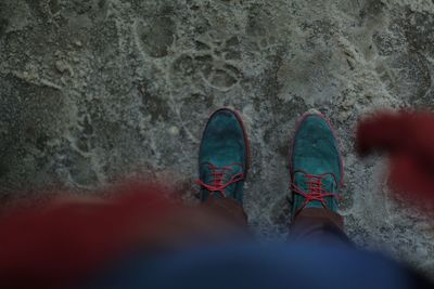 Low section of man standing on beach