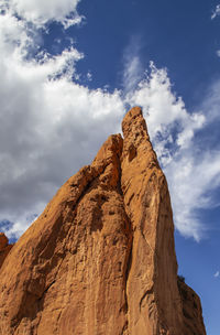 Low angle view of rock formation against sky