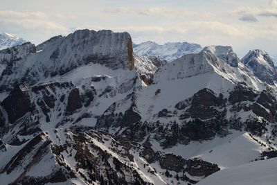 Panoramic view of snowcapped mountains against sky