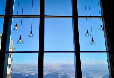 View of buildings seen through window