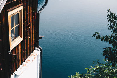 High angle view of building by sea